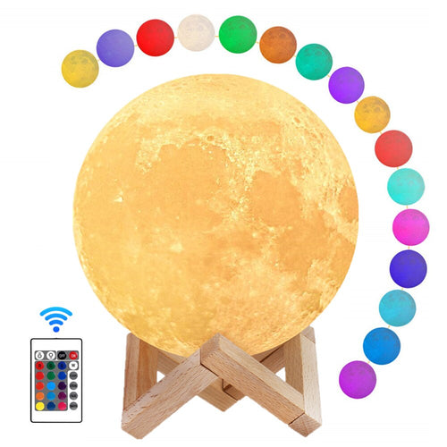22CM Moon Light 3D Print Moon Lamp With Stand,16 colors Lunar Night Light with Timer Function,USB Bedroom Sleep Lights for Kids